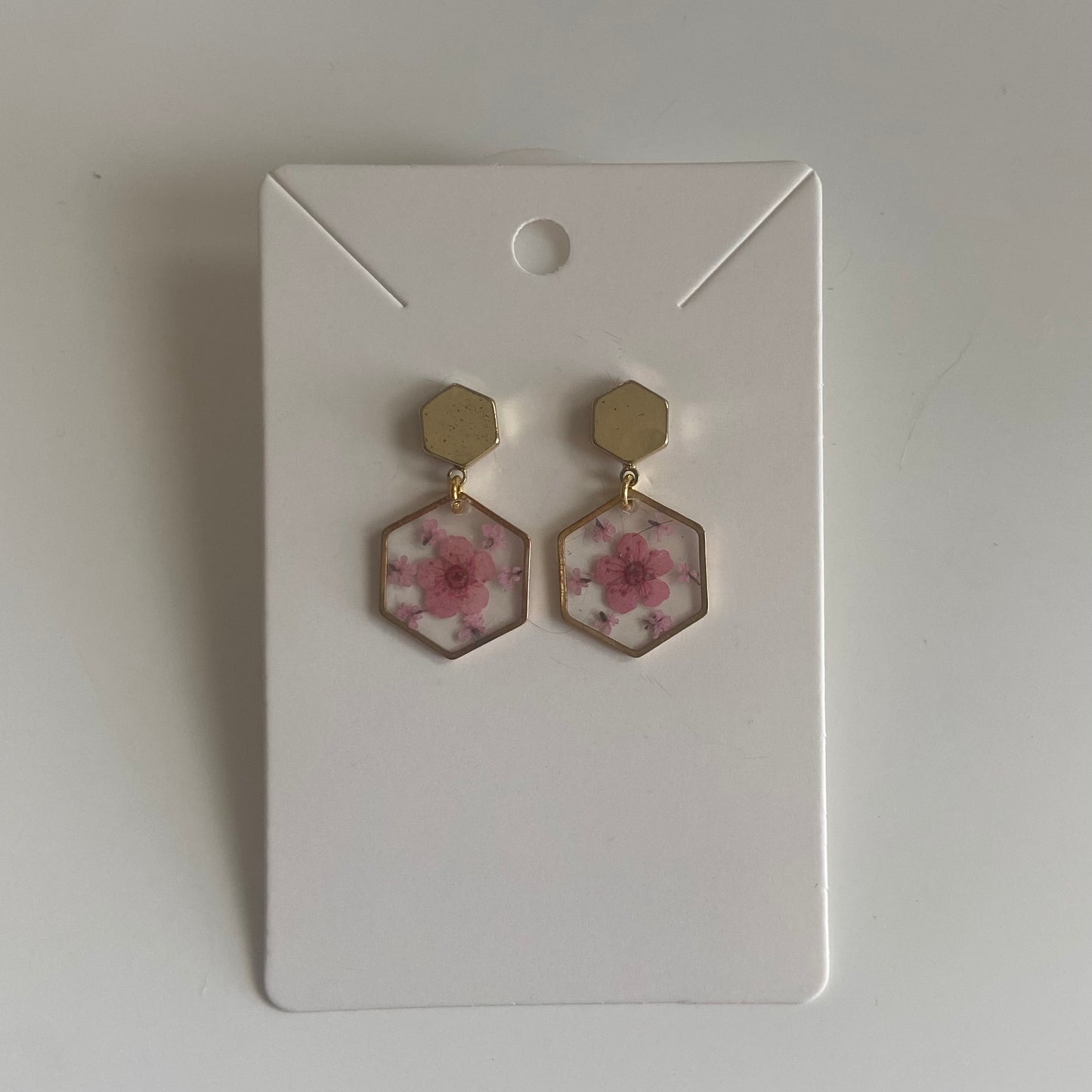 Small Hexagon Floral Earrings