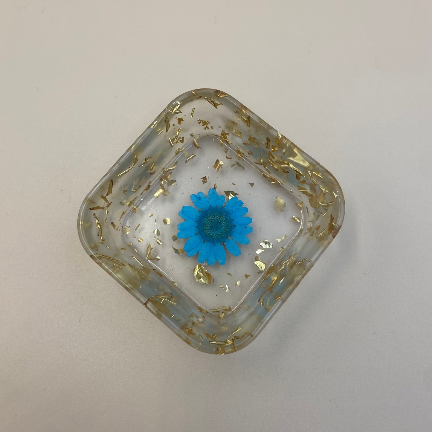 Teal Blue & Gold Flower Square Dish