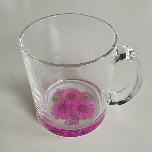 Hot Pink Floral Glass Mug