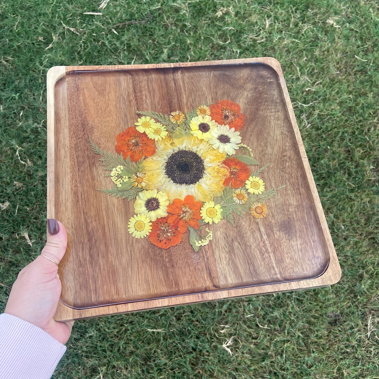 Square Wood Floral Tray