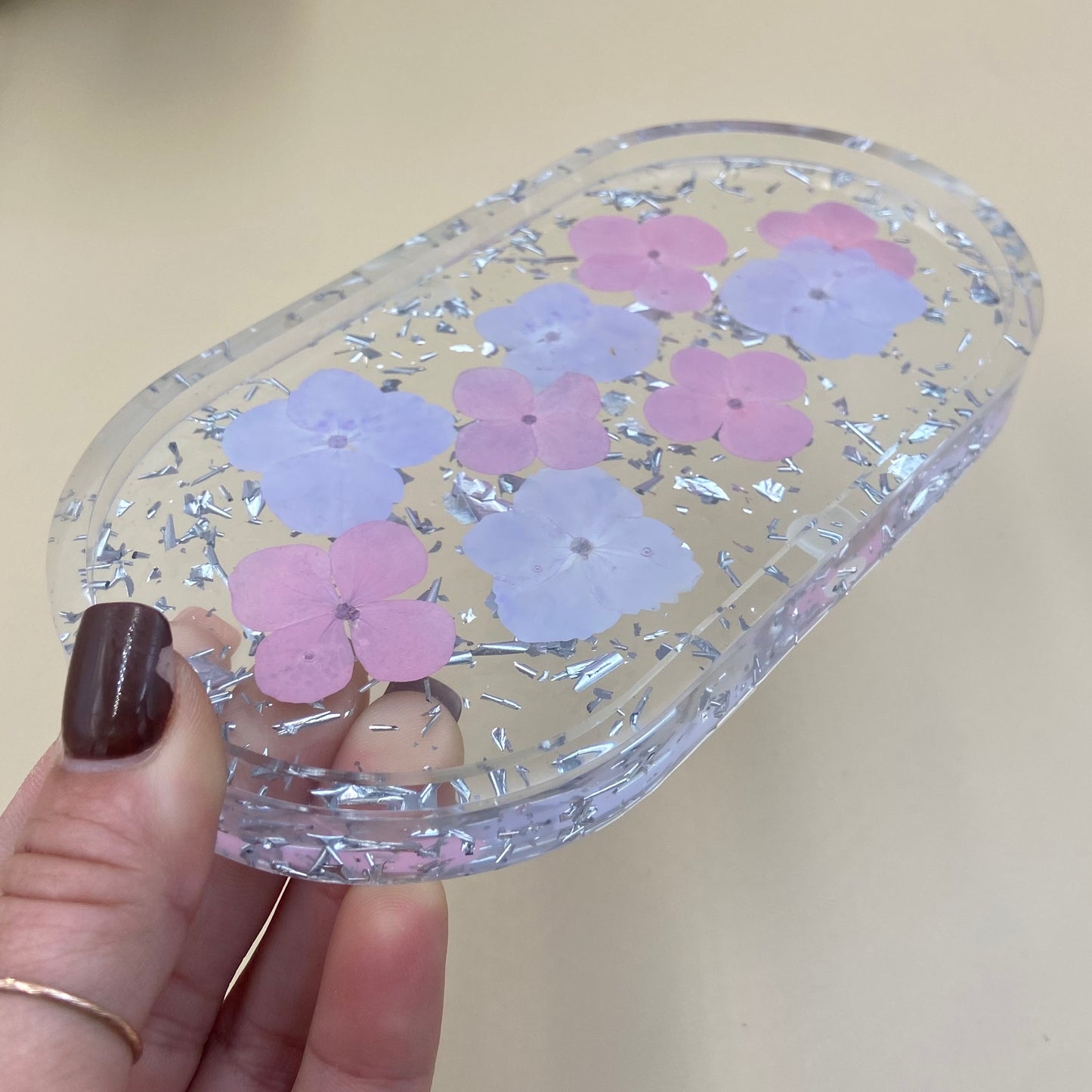 Small Oval Pink/Purple Hydrangea Trinket Tray