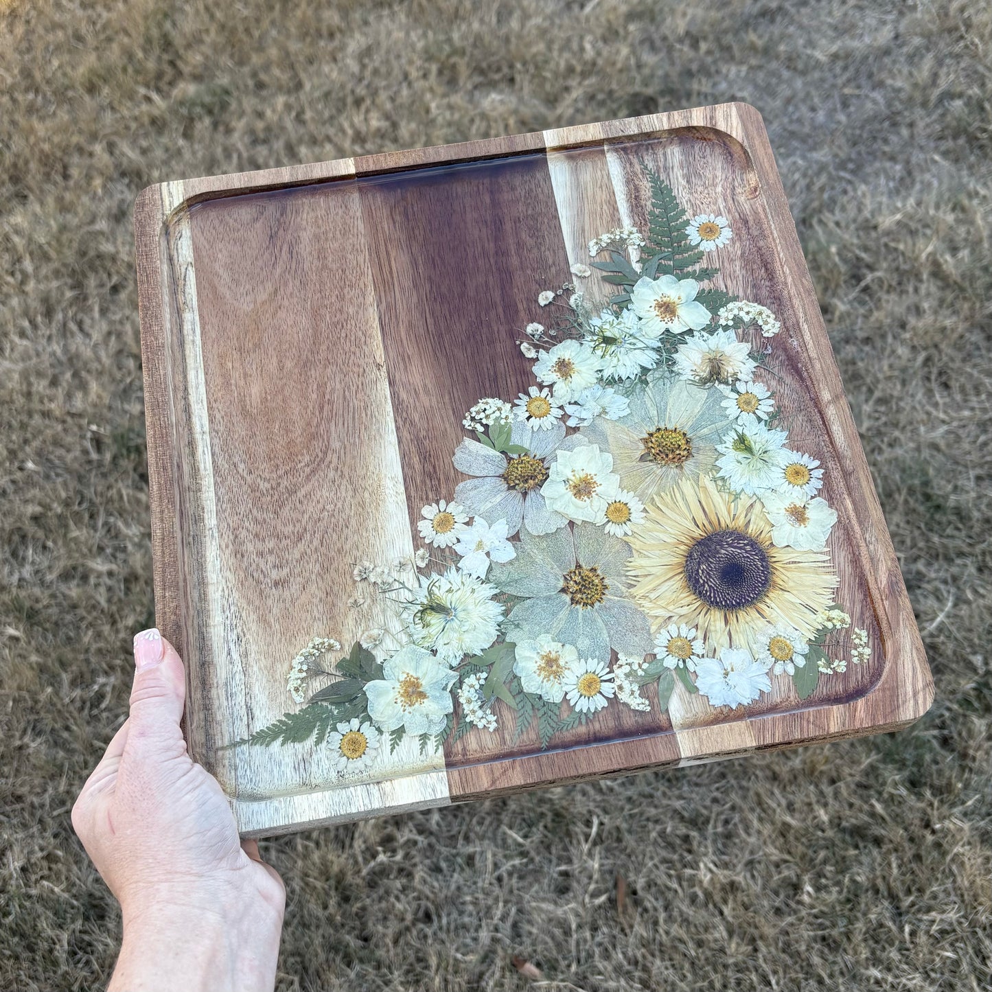 Square Wood Floral Tray