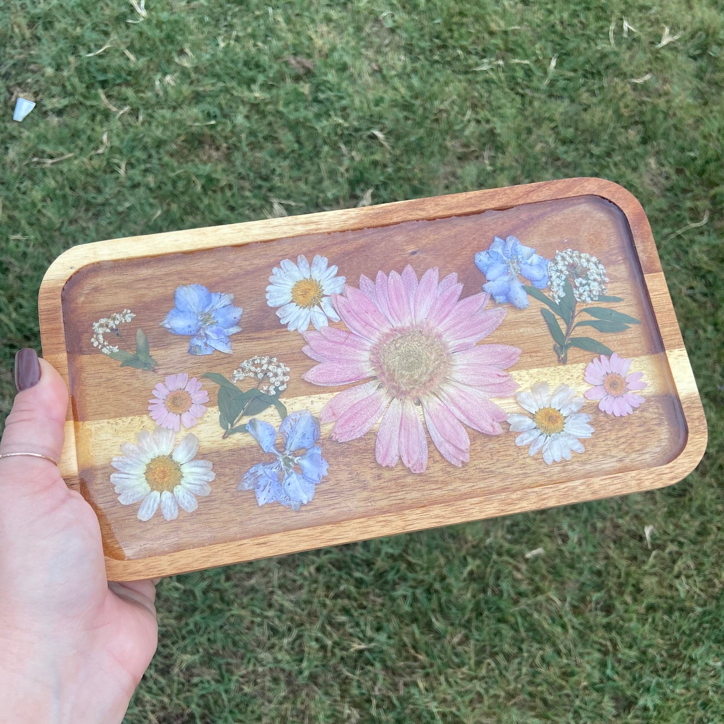 Small Rectangle Wood Floral Tray