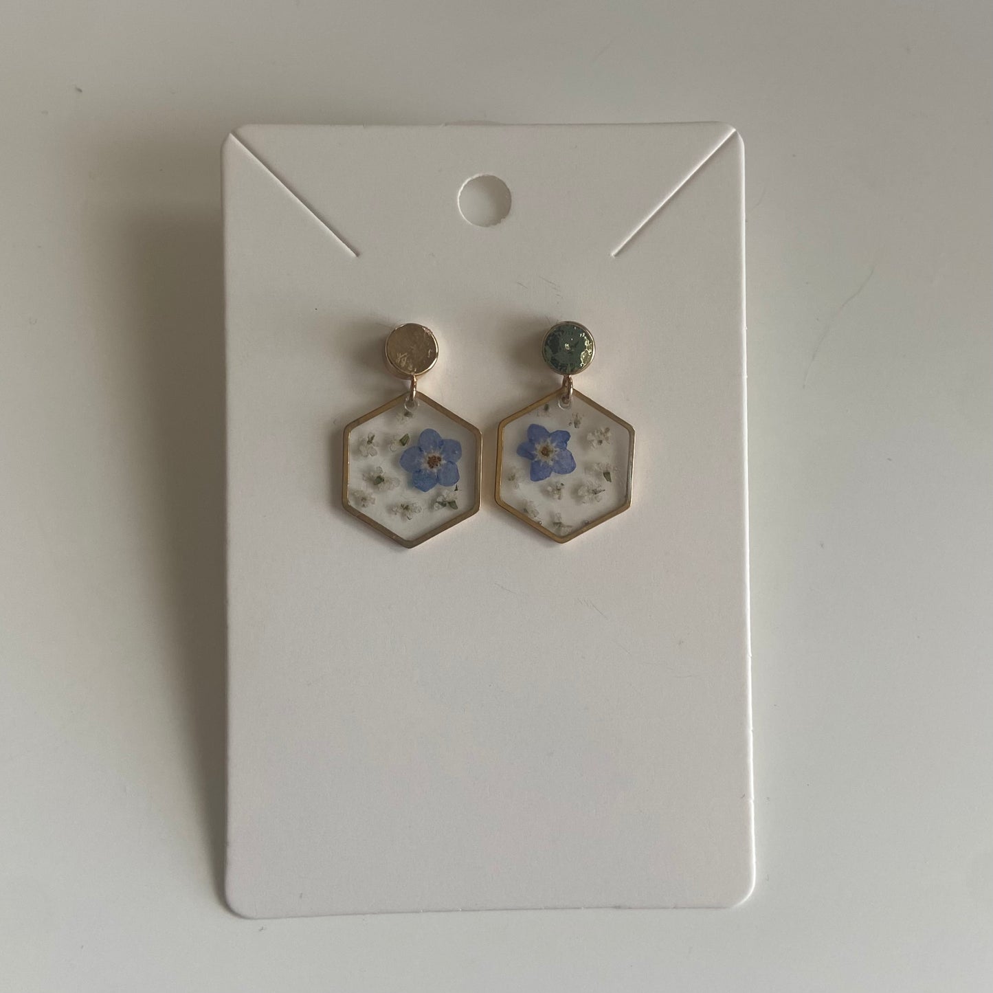 Small Hexagon Floral Earrings