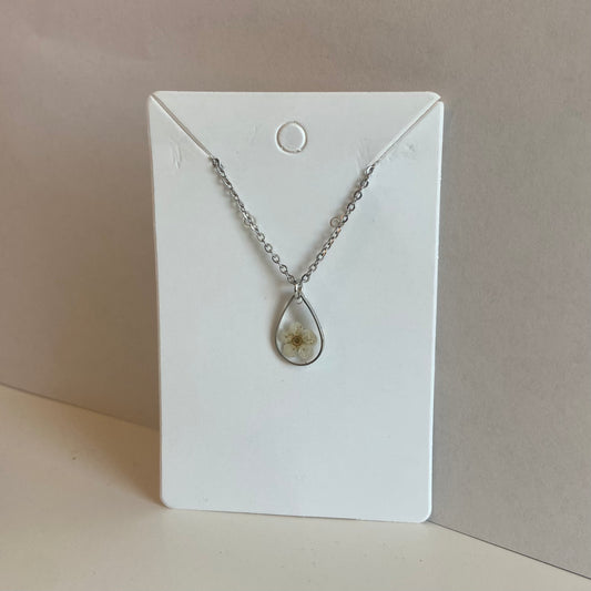 Silver Teardrop Flower Necklace