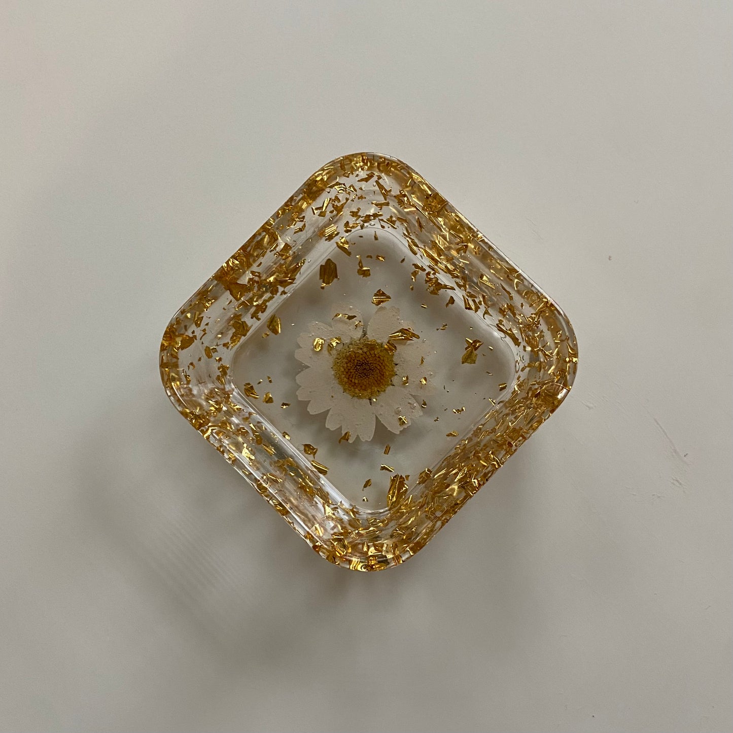 White & Gold Flower Square Dish