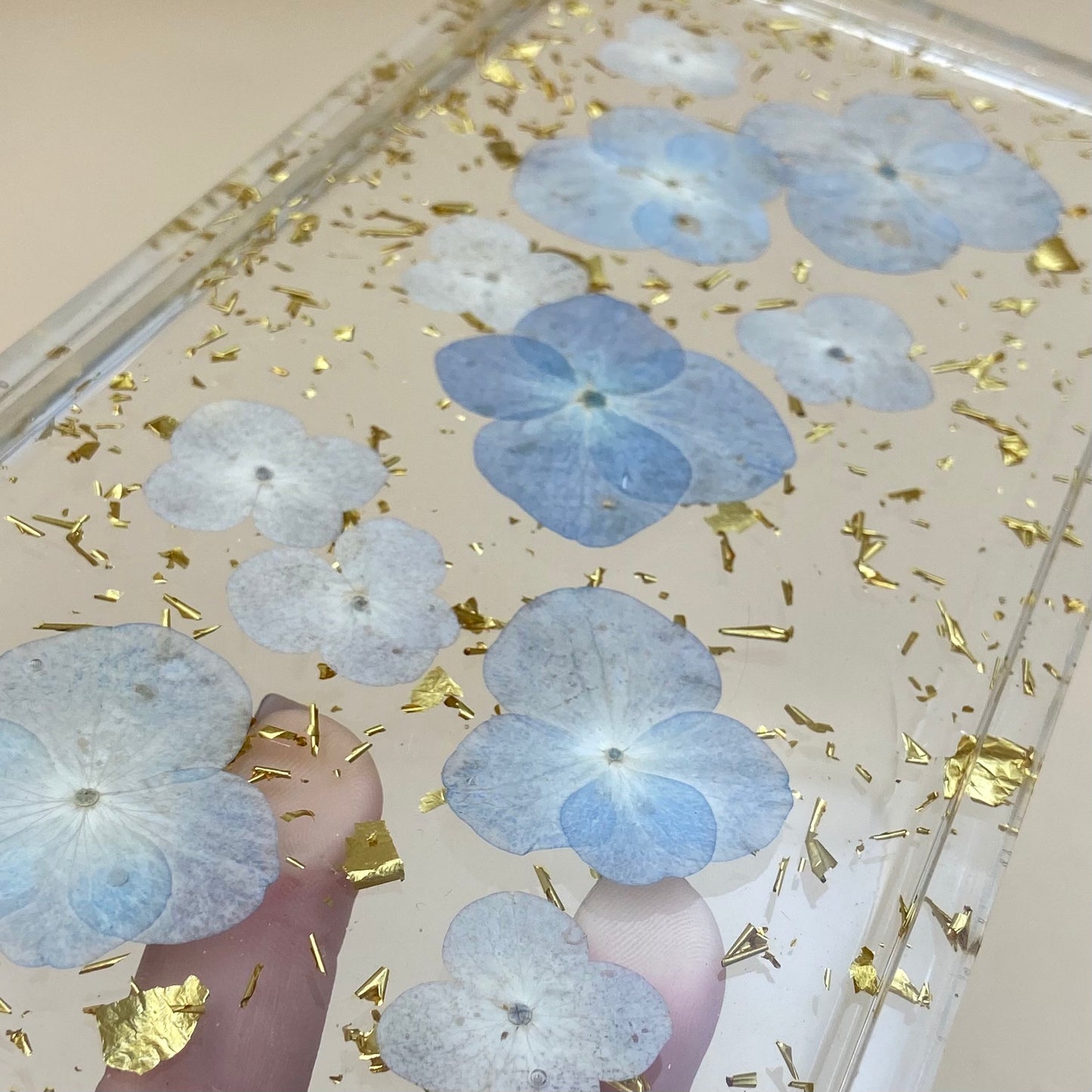 Large Rectangle Blue Hydrangea Trinket Tray