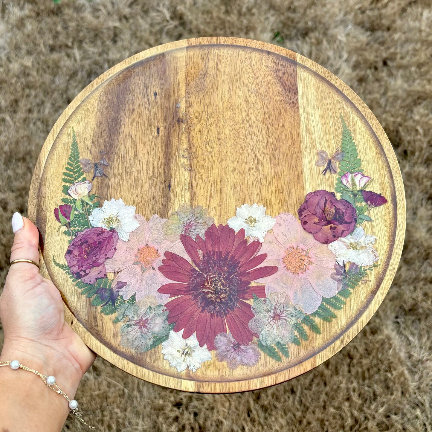 Round Wood Floral Platter