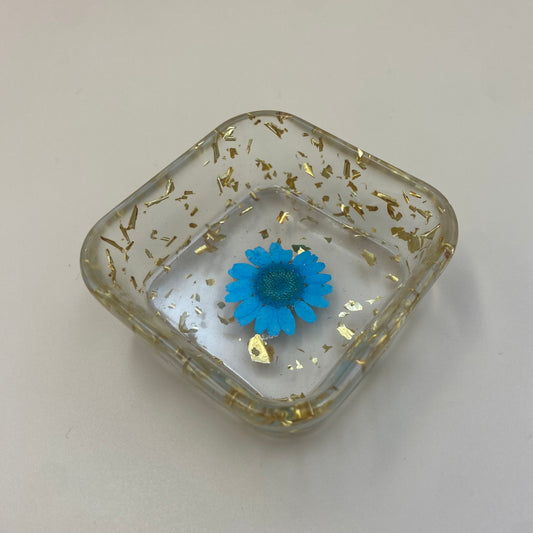 Teal Blue & Gold Flower Square Dish