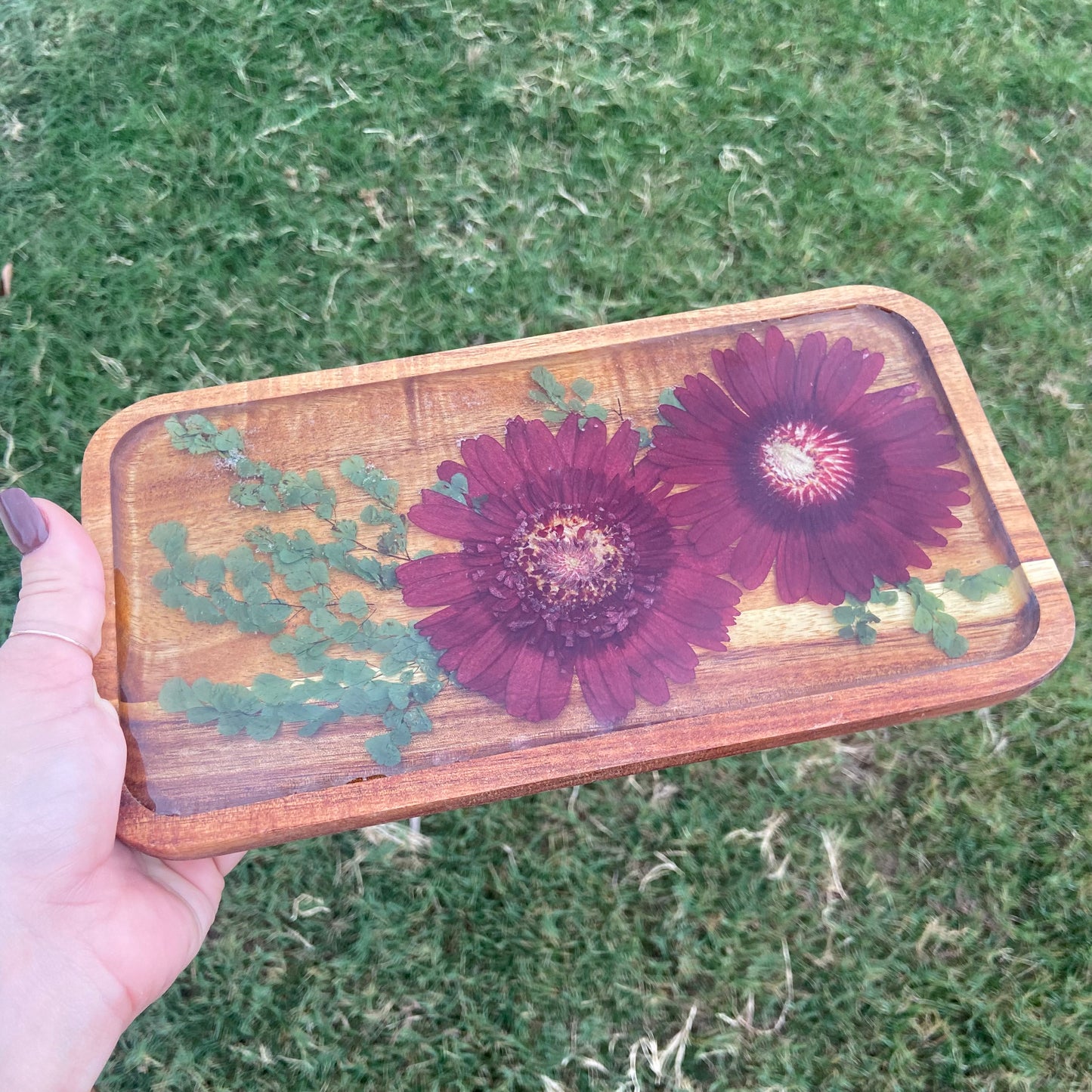 Small Rectangle Wood Floral Tray