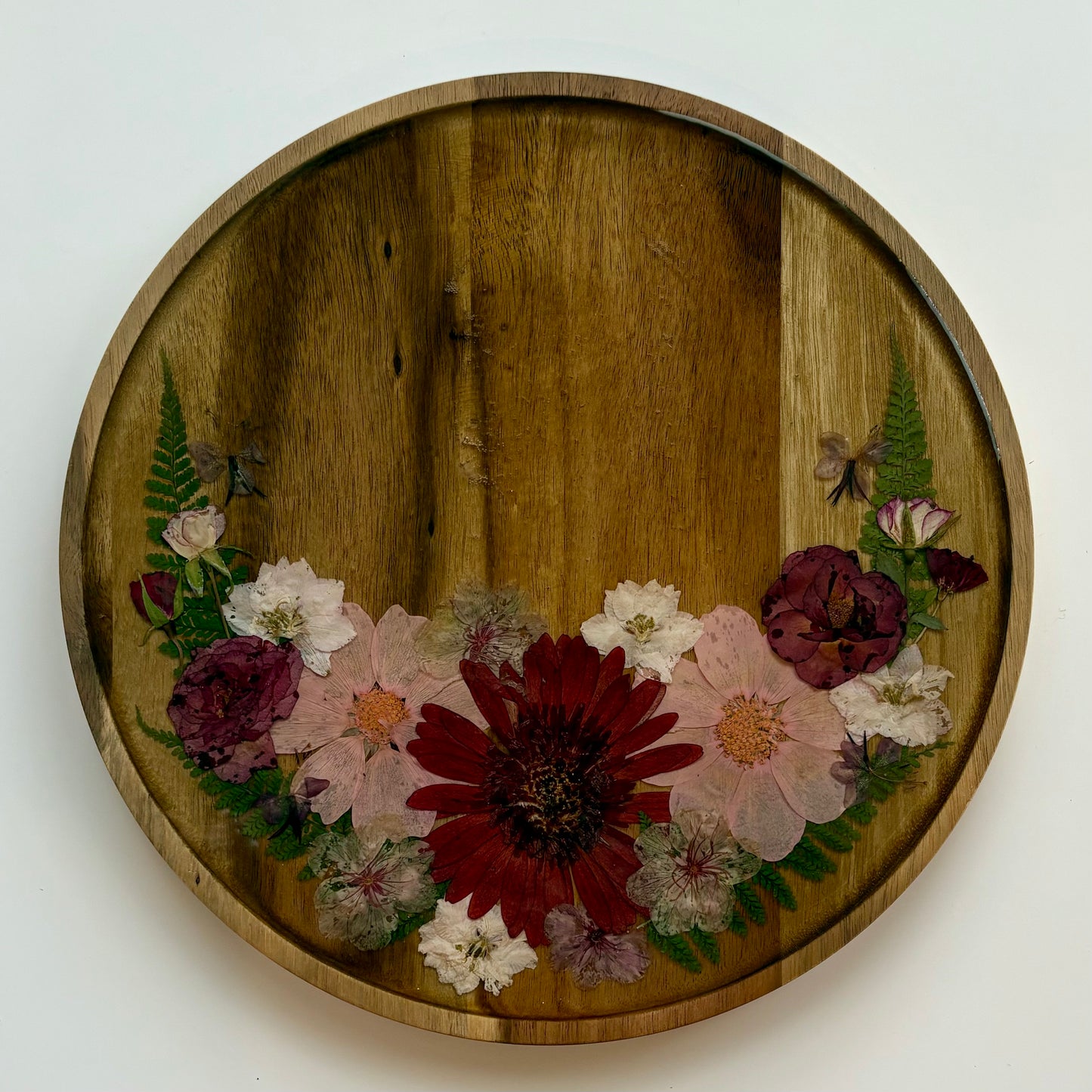 Round Wood Floral Platter