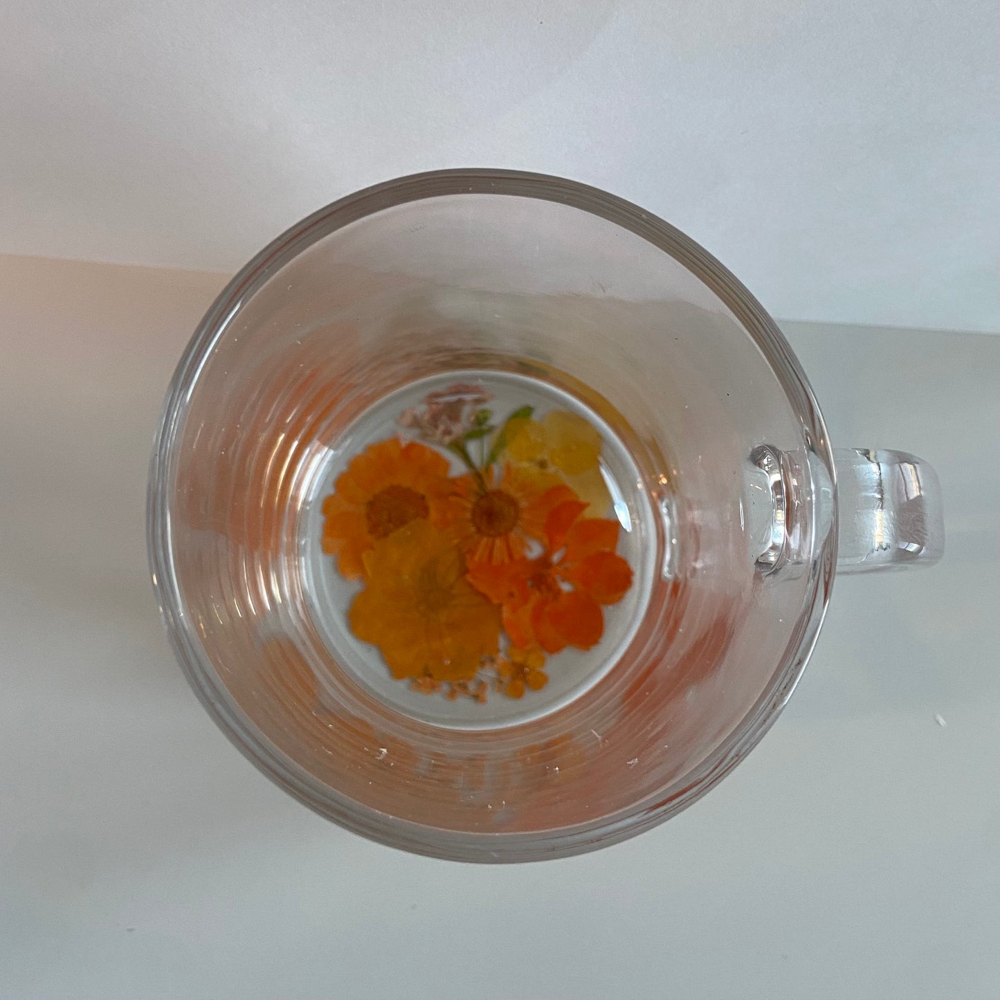 Orange Floral Glass Mug