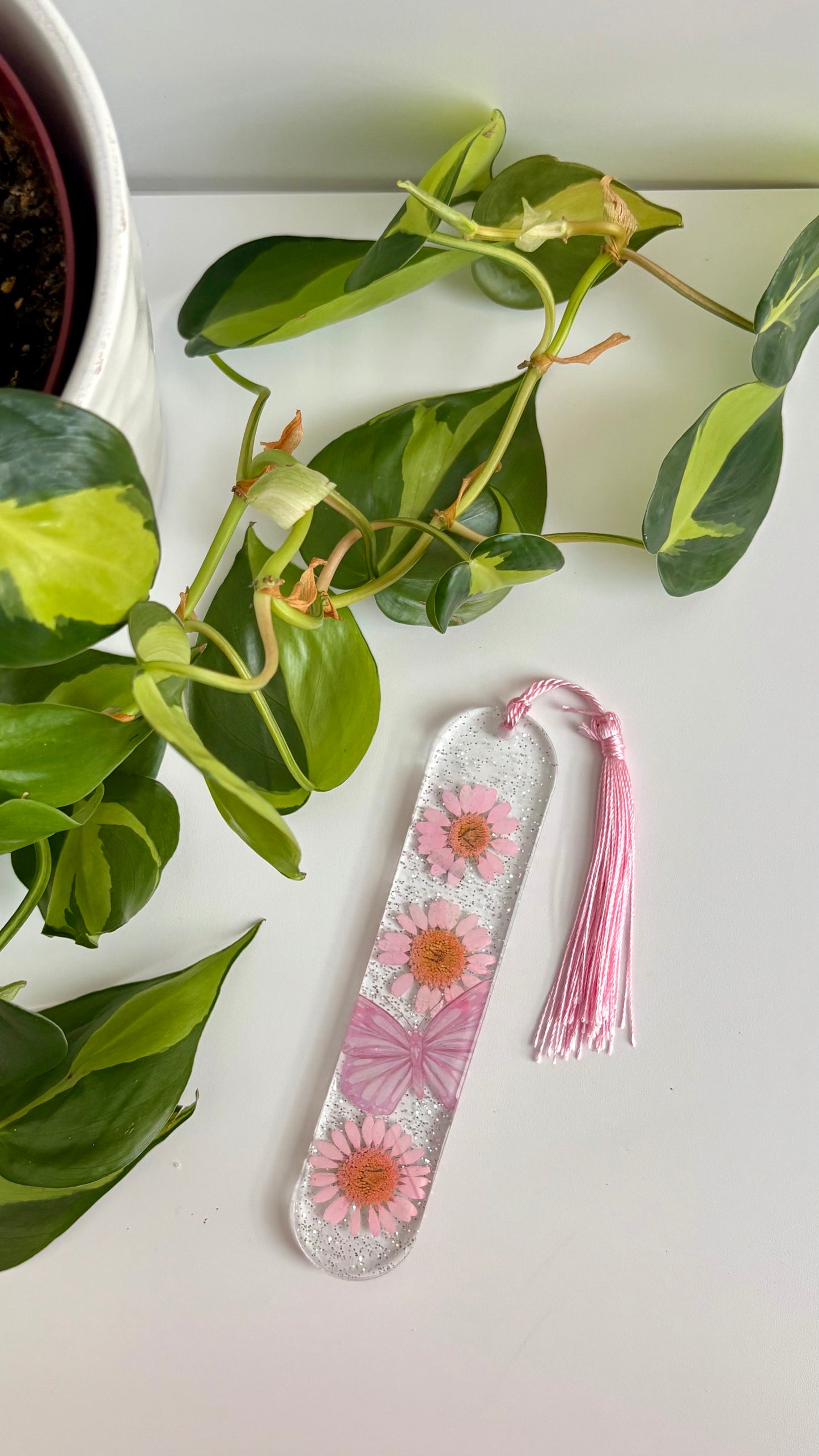 Pink Floral Butterfly Bookmark