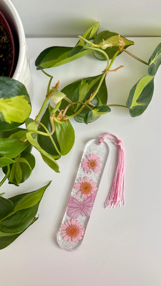 Pink Floral Butterfly Bookmark