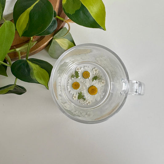 White Floral Glass Mug