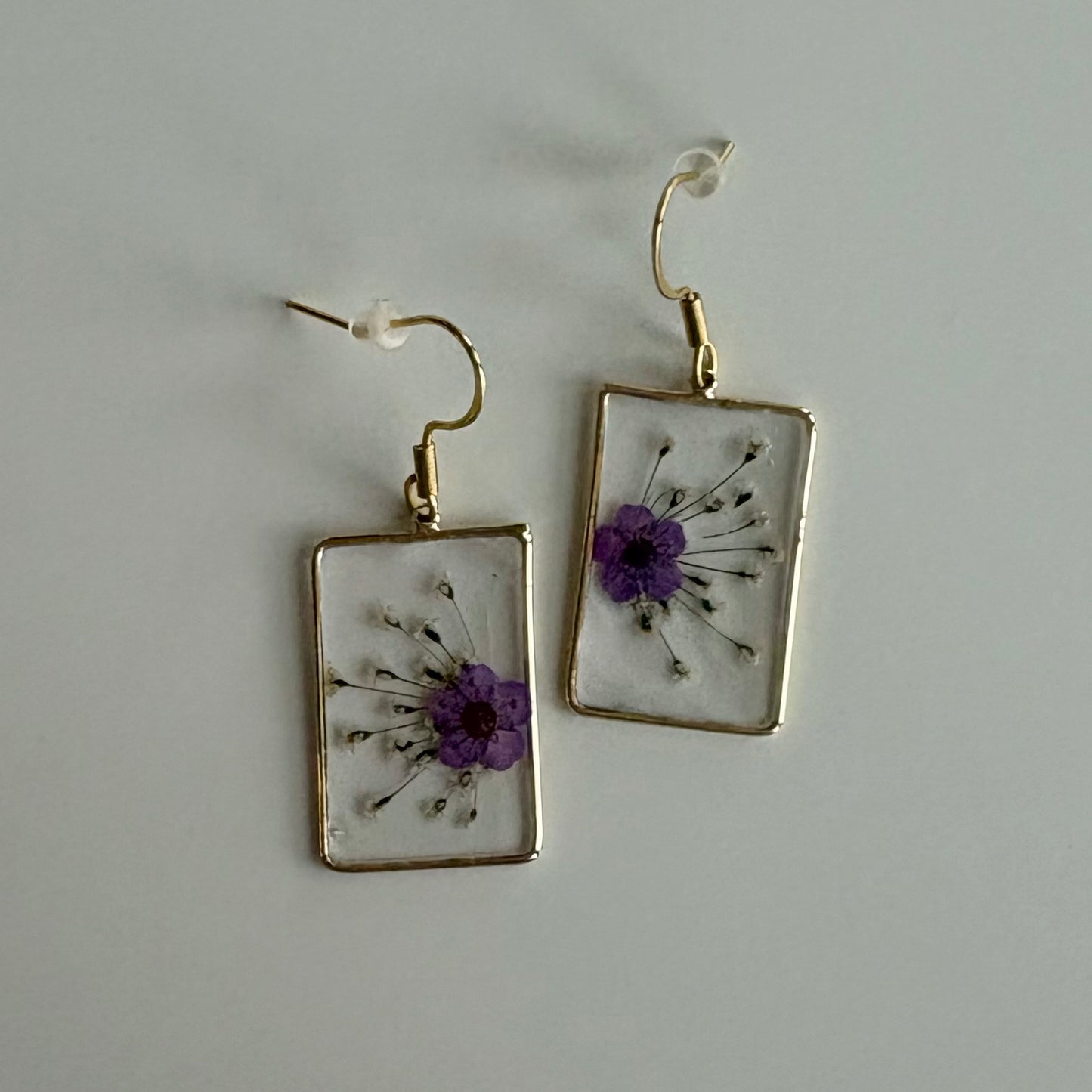 Small Purple Rectangle Floral Earrings