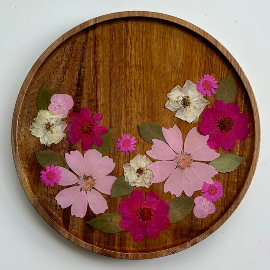 Round Wood Floral Platter