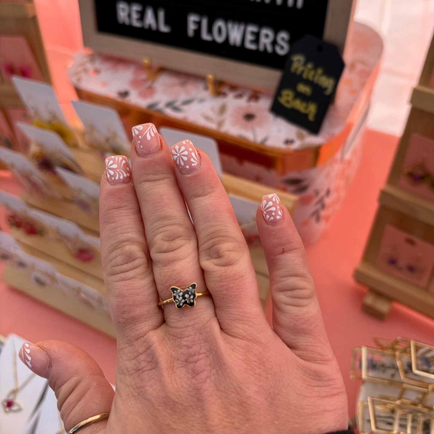 Adjustable Butterfly Floral Ring