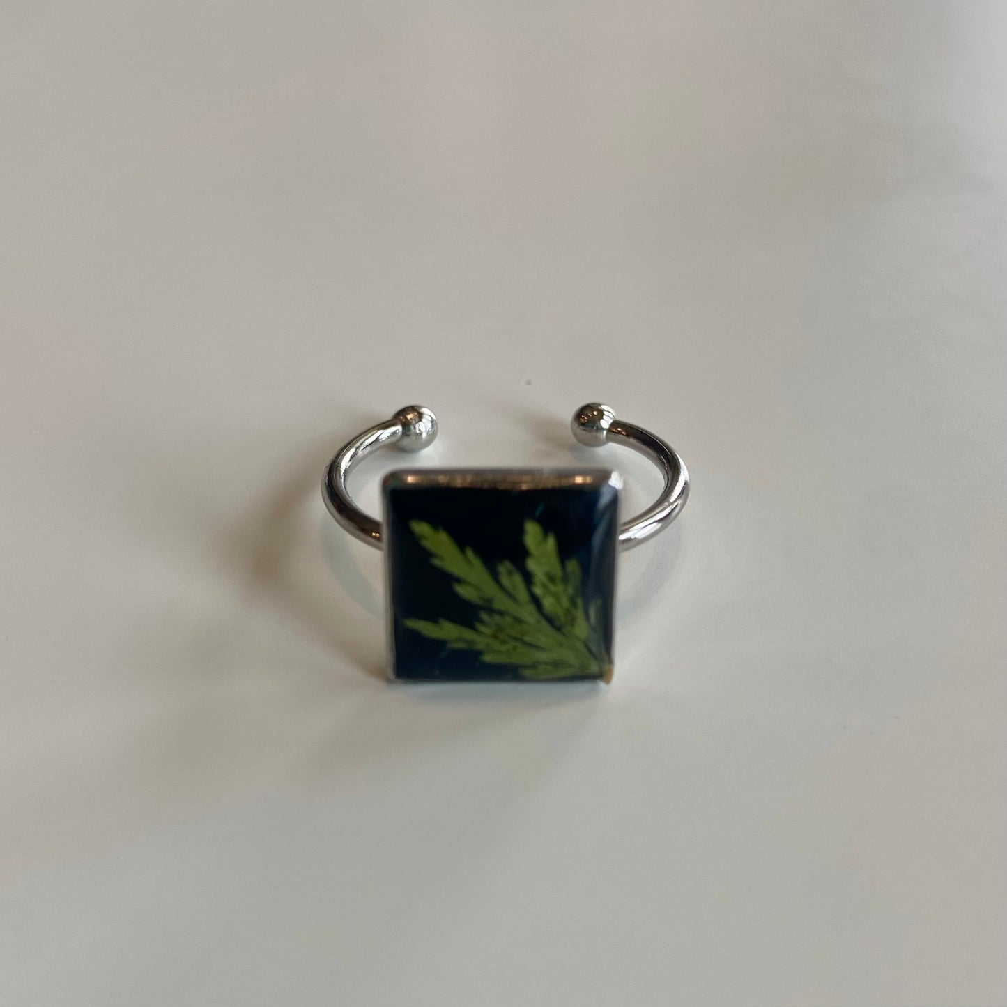 Adjustable Square Black Floral Ring