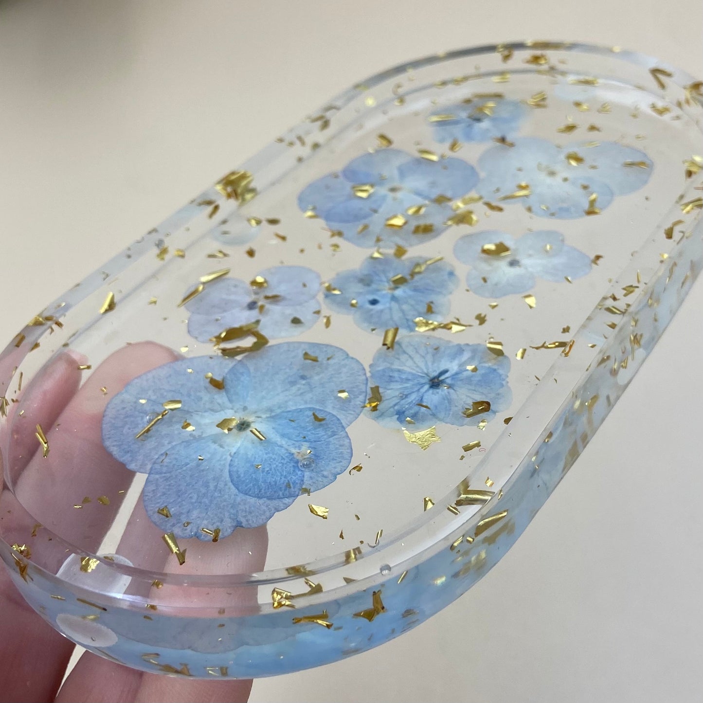 Small Oval Blue Hydrangea Trinket Tray