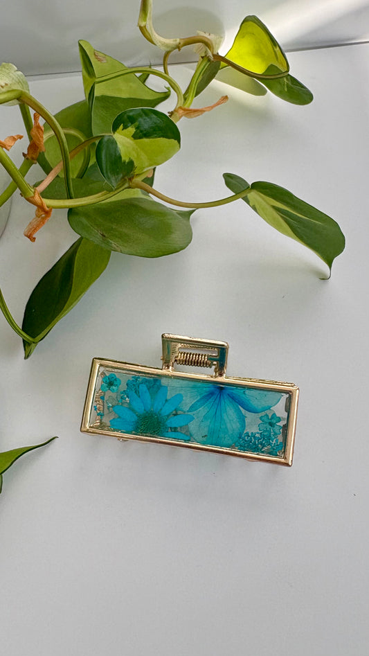 Teal Blue Gold Claw Clip