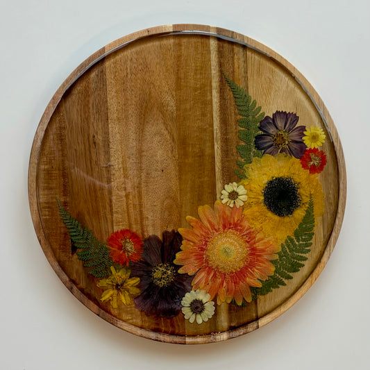 Round Wood Floral Platter