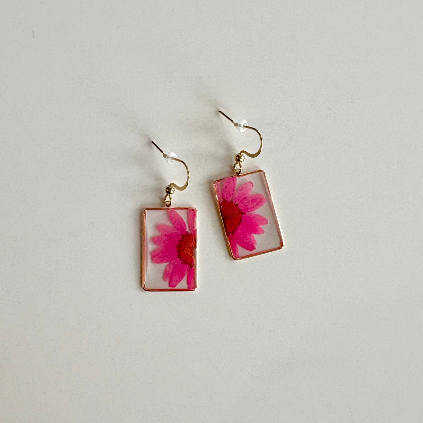 Small Hot Pink Rectangle Daisy Earrings