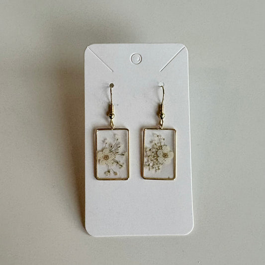 Small White Rectangle Floral Earrings