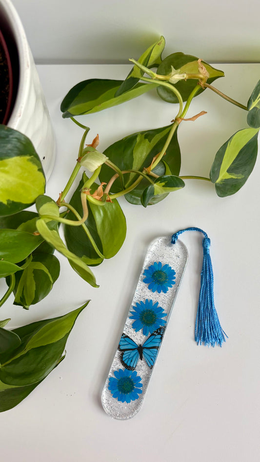 Blue Floral Butterfly Bookmark