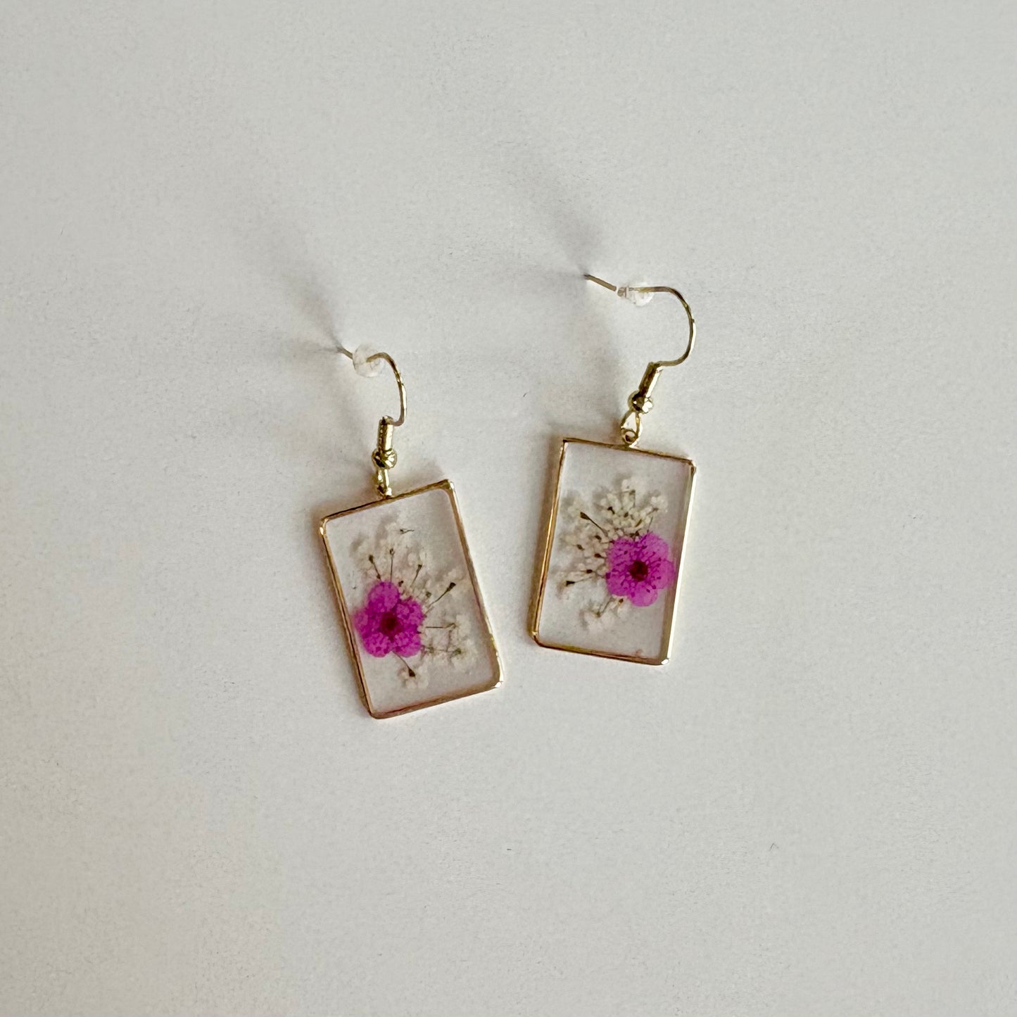 Small Magenta Rectangle Floral Earrings