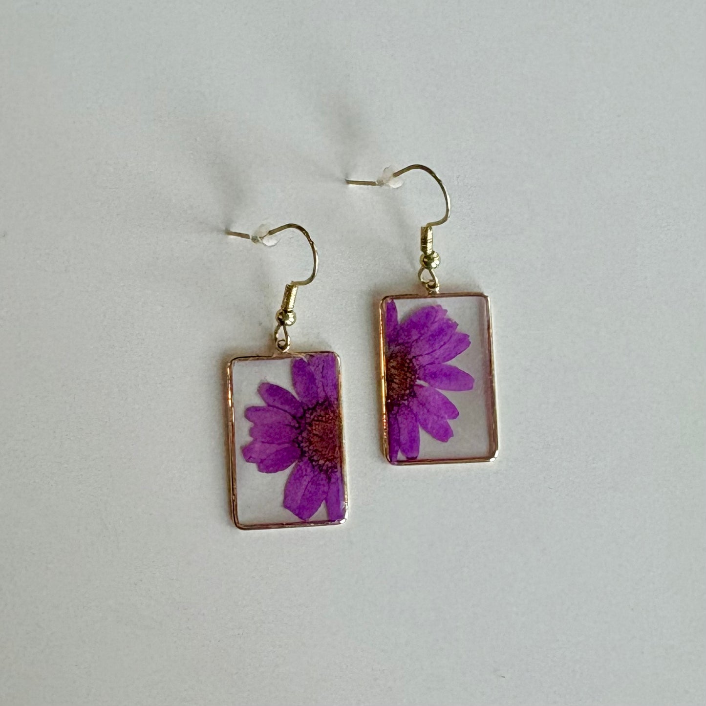 Small Purple Rectangle Daisy Earrings