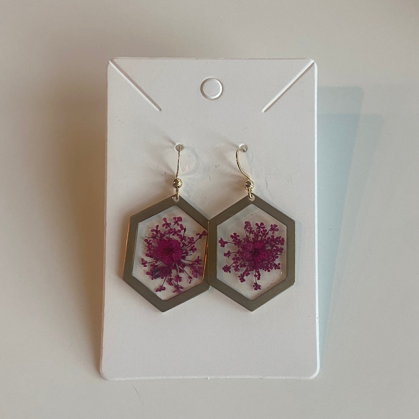 Large Hexagon Floral Earrings