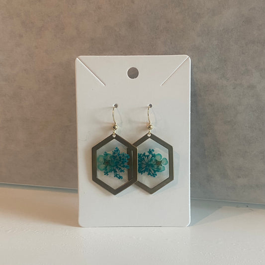 Large Hexagon Floral Earrings