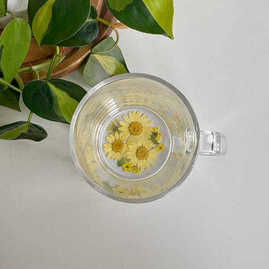 Yellow Floral Glass Mug