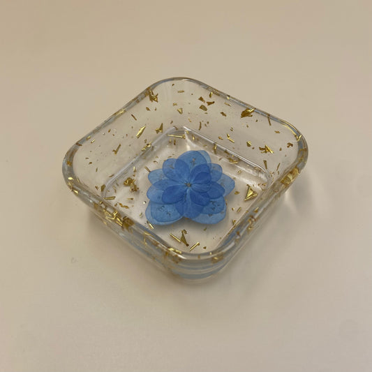 Blue & Gold Flower Square Dish