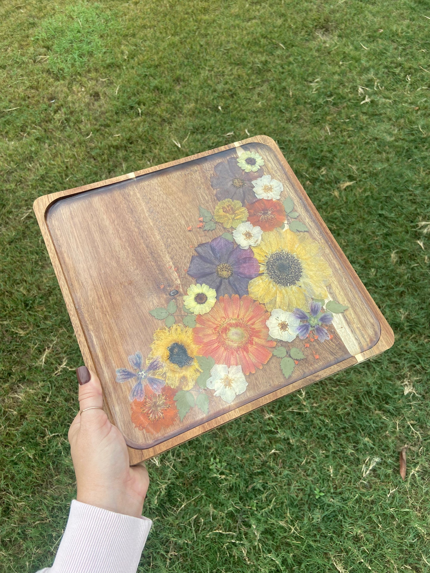 Square Wood Floral Tray