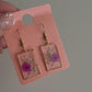 Small Magenta Rectangle Floral Earrings