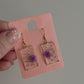 Small Purple Rectangle Floral Earrings